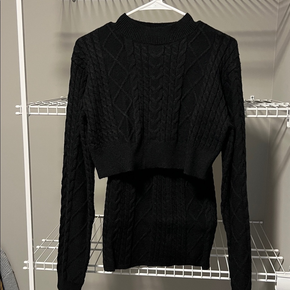 NWT * PrettyLittleThing Black Knit Sweater & Skirt Set Size Medium